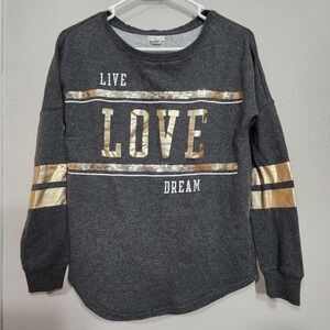 Live Love Dream Top Women's Size Small Gray with Metallic Gold Accents